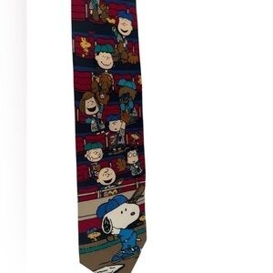 Snoopy Baseball Silk Tie Peanuts Beagle at the bat bleacher sport field …